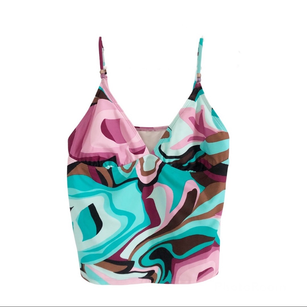 ANNE COLE Swirl Print Tankini Top